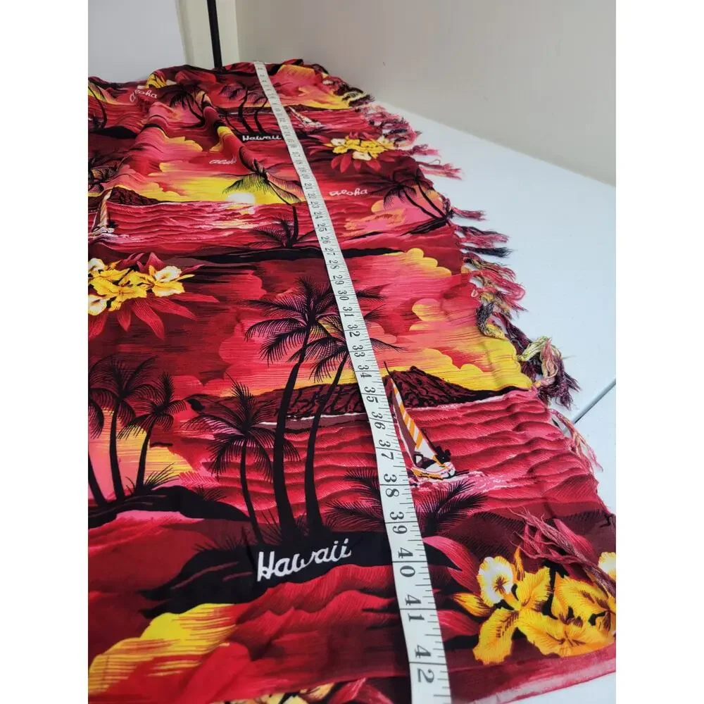 Royal Hawaiian Creations Red Pareo Beach Hawaii Aloha Fringe Dress Scarf 42